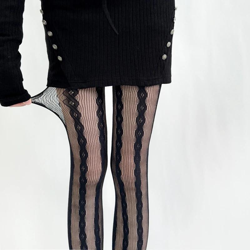 New Women Sexy Lace Mesh Fishnet Retro Pantyhose Thigh High Geometric Long Stocking Woman Personality Hosiery