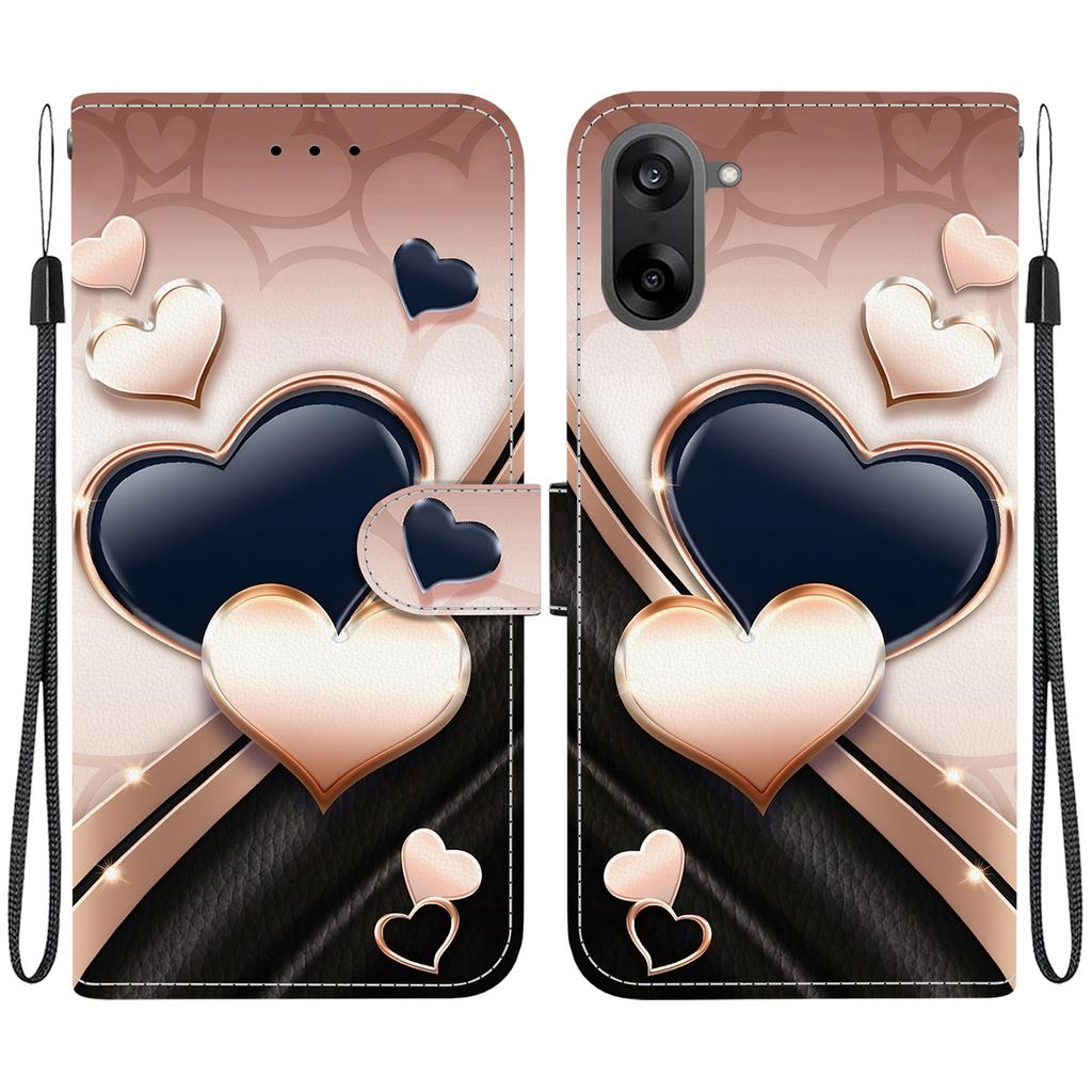 Handgefertigte PU-Leder-Klapphülle für OnePlus Nord CE5 / OnePlus Ace 5 Racing Rutschfeste Stoßfeste Hülle mit Handschlaufe & Herz/Rose Katze Designs