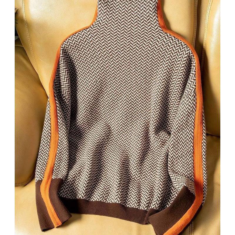 Geometrischer Strickpullover mit Farbblock-Kanten für Damen Herbst