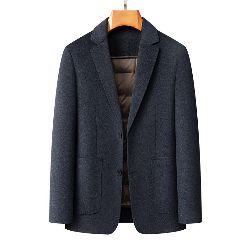 Men's Double-Sided Wool Suit with Detachable Lining, Windproof, Comfortable, Business Casual, Autumn/Winter Outerwear