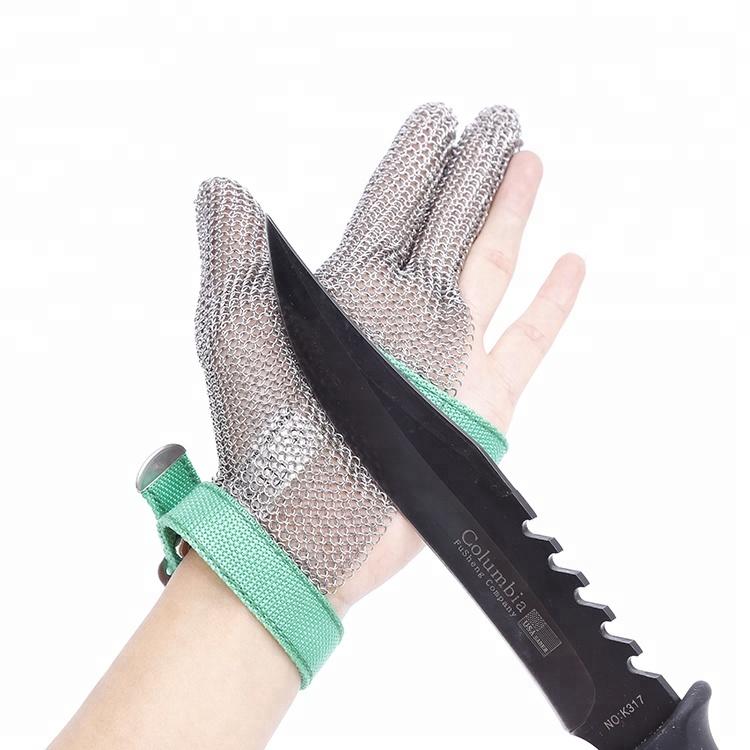Anti-snij Drie Vinger Metalen Haak Slagers Snijbestendig Roestvrij Staal Gaas Kettingmail Handschoenen