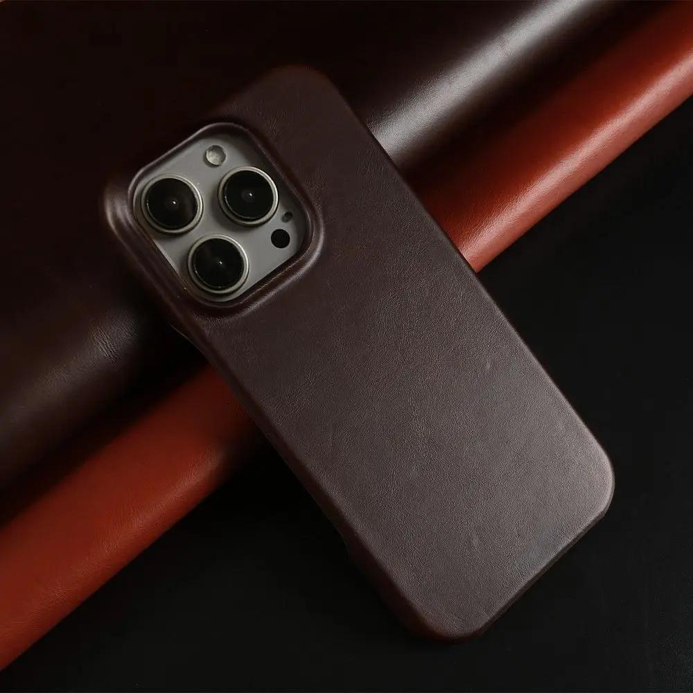 Business Genuine Leather Phone Case For Iphone 16 Pro Max 15Pro Aesthetic Vintage Back Cover For Iphone 13Pro 12Pro 11 14Pro 12
