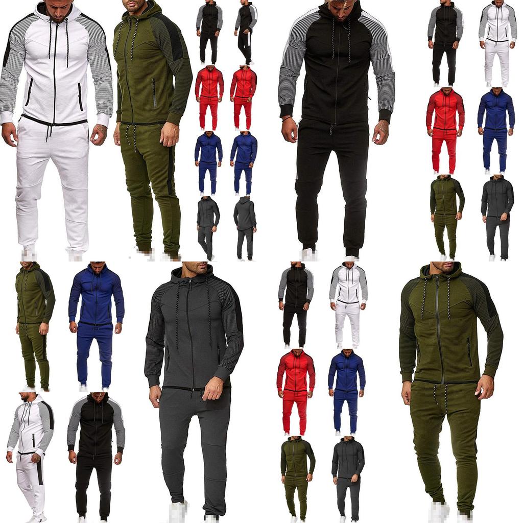Classic Men Tracksuit Set With Hooded Pullover And Adjustable Jogging Pants