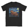 Mode Capybara Van Gogh Stil Sternennacht T-Shirts Herren Rundhals 100% Baumwolle T-Shirt Kurzarm T-Shirt Sommer Tops