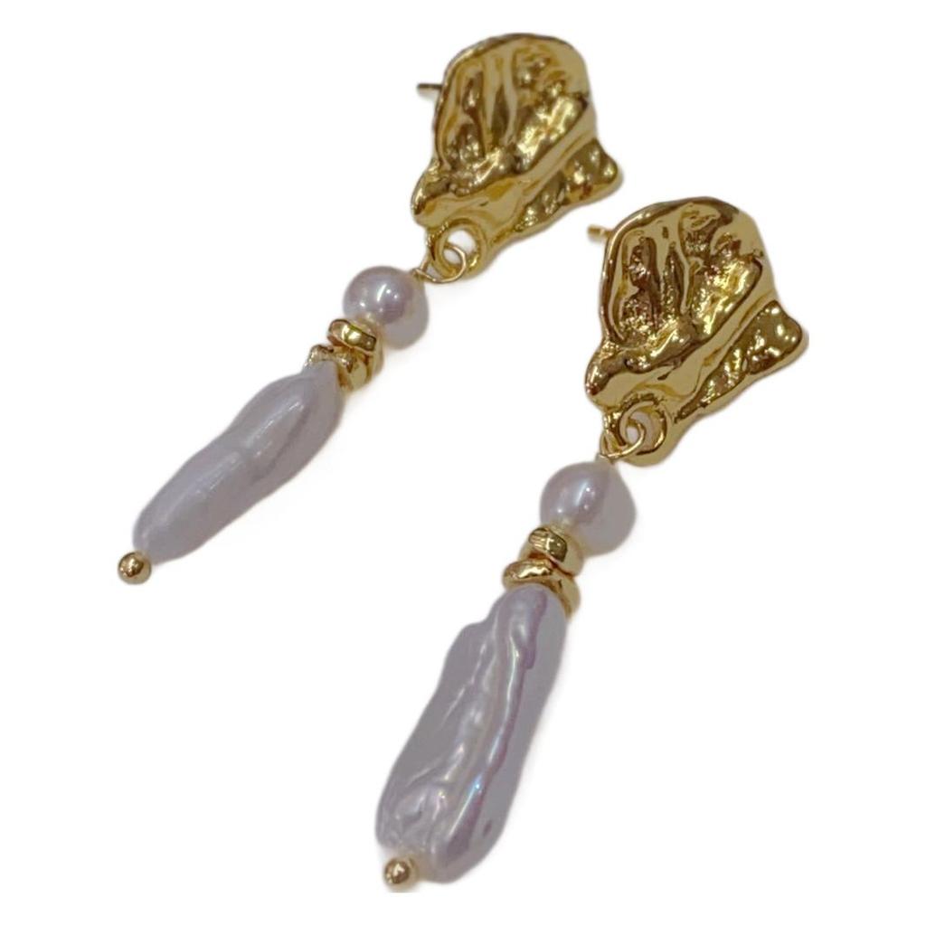 Lan Yun niche, natural baroque special-shaped pearl stud earrings exquisite temperament versatile French retro earrings female long