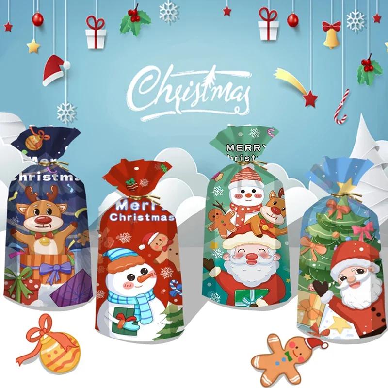 50pcs Merry Christmas Cellophane Bags With Twist Ties Xmas Clear Cello Candy Gift Bags New Year's Eve Christmas Party Decoration