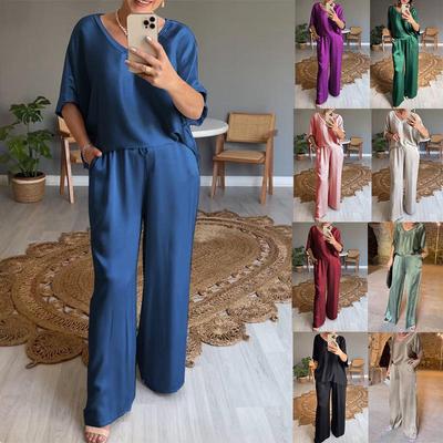 Completo estivo casual da donna 2025 in seta con scollo a V tinta unita