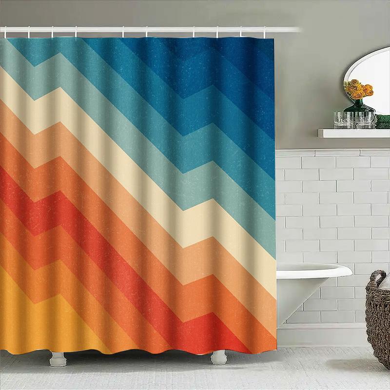 Bathroom Shower Curtain Waterproof Vintage Farmhouse Coastal Blue Green Abstract Art Decor Home Textile For