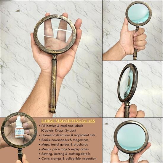 Set of 3 Henry London Brass Magnifying Glass Marine Style with Leather Case, Gift Wedding, Thanksgiving, Chinese New Year, Christmas