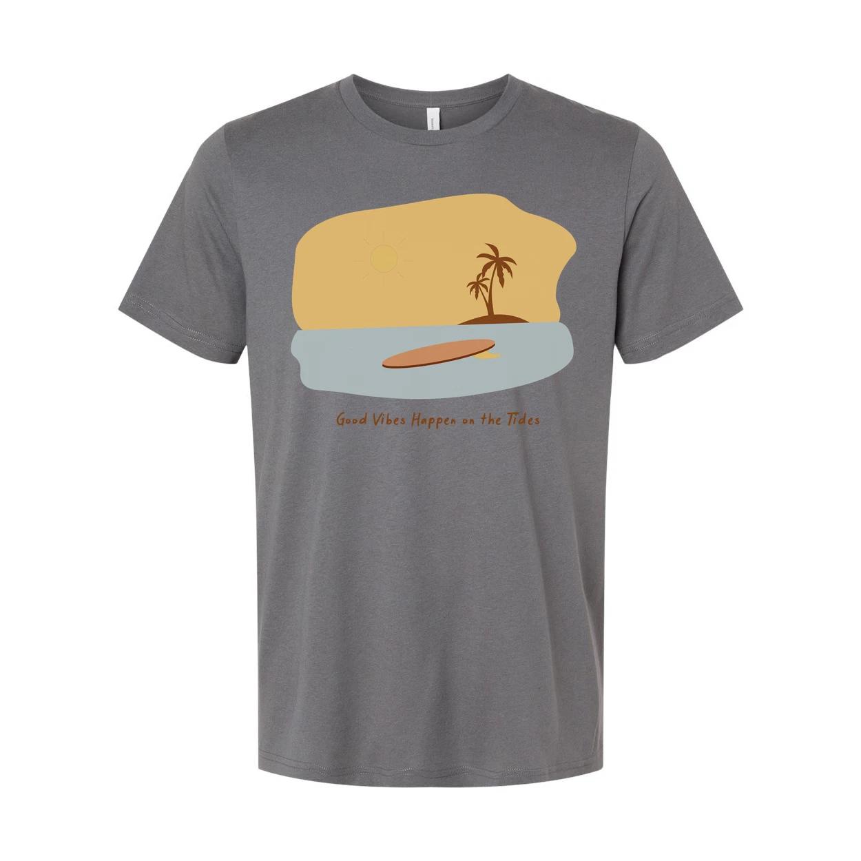 Unisex Surfing Graphic T Shirt With Surfboard Sunset Beach Scene And Palm Tree A L