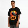 Halloween Raven Pumpkin Head Graphic Casual Top Pure Cotton T-shirt