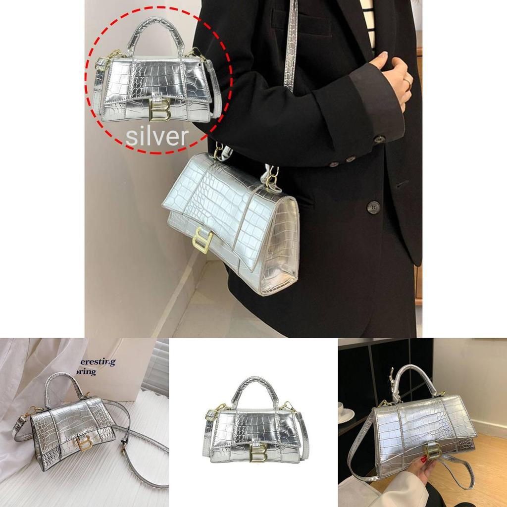 Stylish And Trendy European And American Crocodile Pattern Shoulder Bag In Silver Color Pu Material 19*12*8cm
