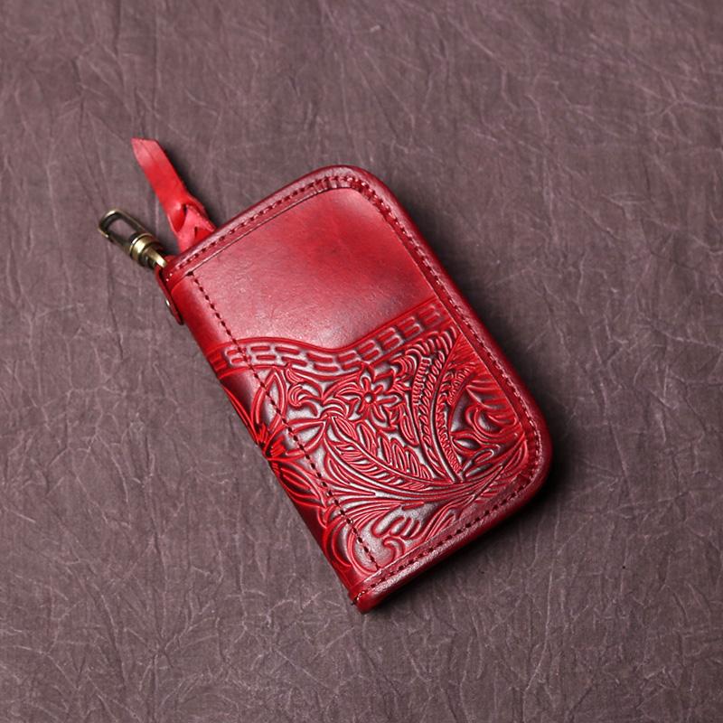 NZPJ Men's Leather Key Bag, The First LayerOf Cowhide, Ladies' Purse, Multi-functional Vintage Vegetable Tanned Leather ID Bag.
