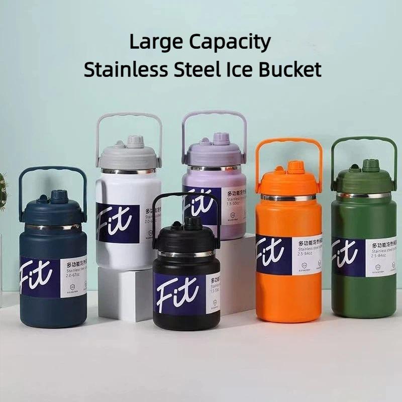 Stainless Steel Insulated Water Jug Food Grade Leak Proof Lid 24H Heat Cold Retention for Picnic Beach Trips