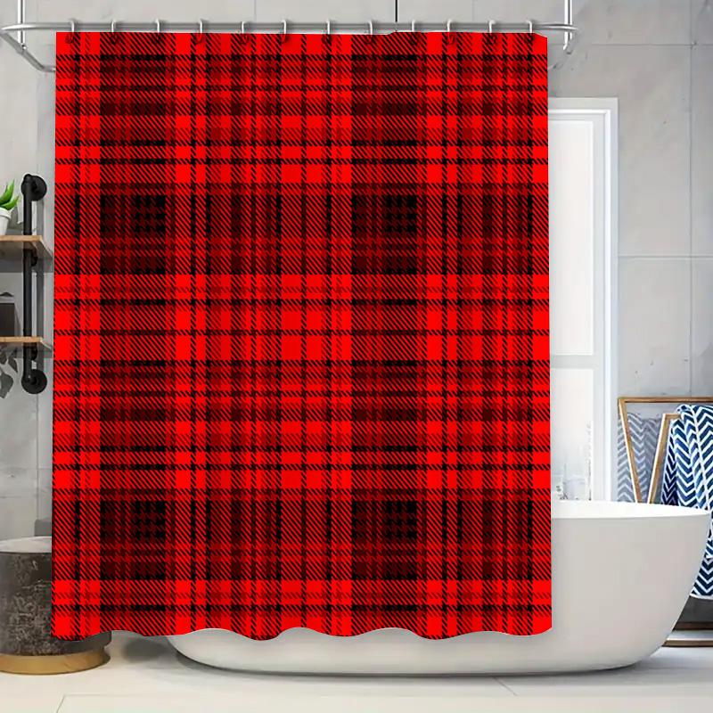

Red Plaid Shower Curtain Fabric Home Decor Bathroom Rug Waterproof Printing Bath Curtains For Kids Room Red Black 60X72 Inches W60H190(CM)-1 Pcs