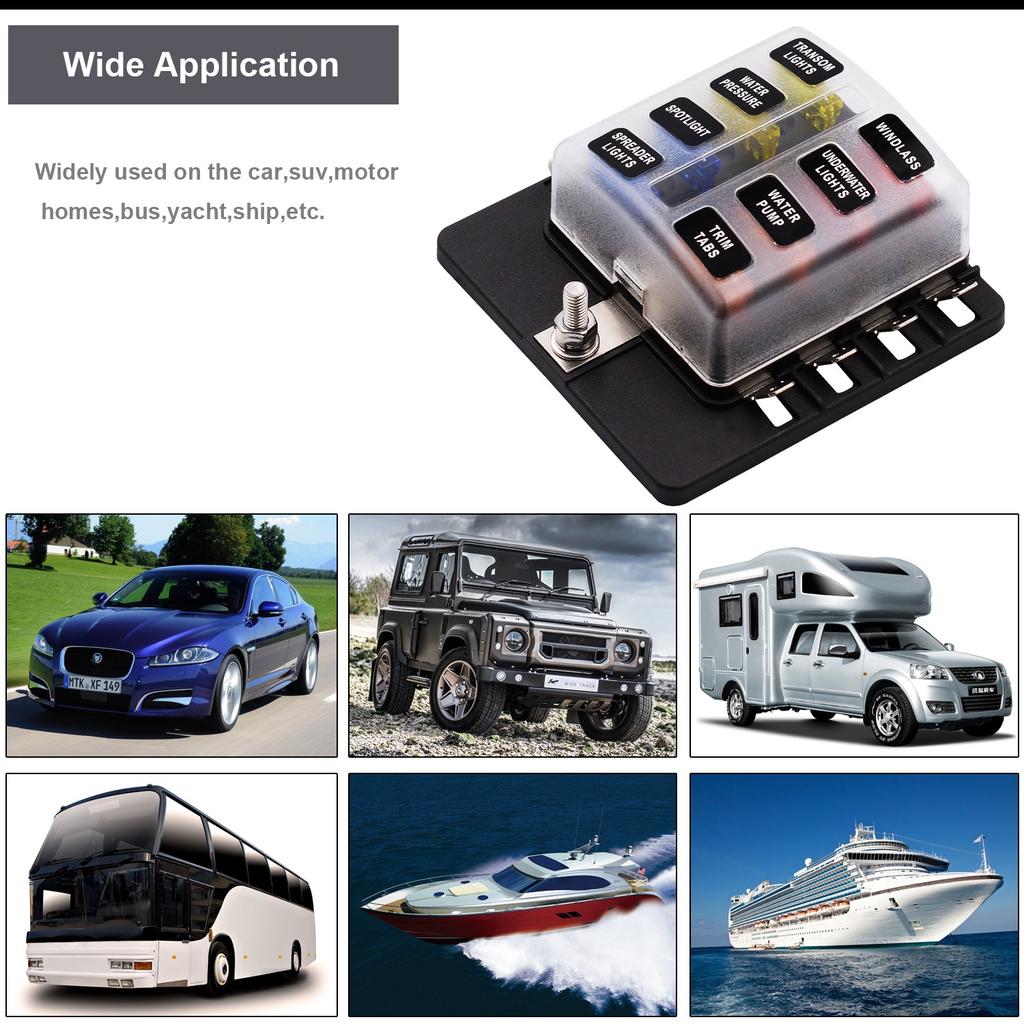 1 In 8 Out Car RV Fuse Box Base Insurance Insert PC Terminal Block Black