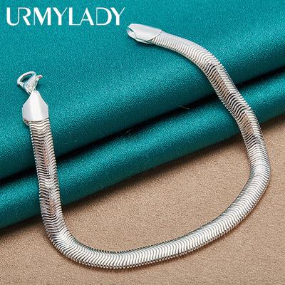 925 Sterling Silver 6mm Flat Snake Chain Bracelet For Women Man Charm Fashion Jewelry MB080
