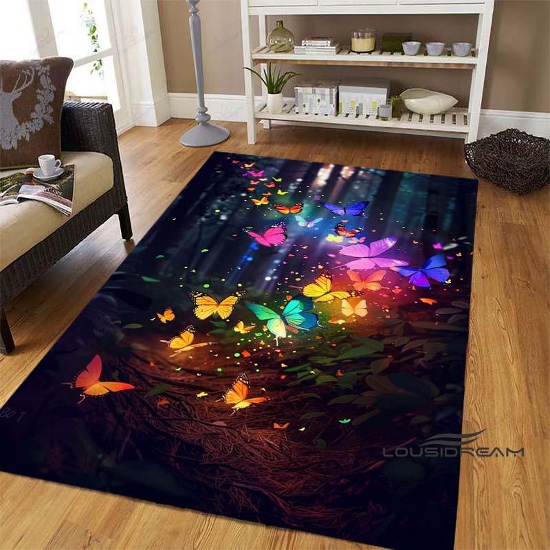 Dreamy Purple Butterfly Pattern Rugs for Living Room Bedroom Area Rugs Child Room Play Rug Cartoon 3D Printing Kids Game Mats001