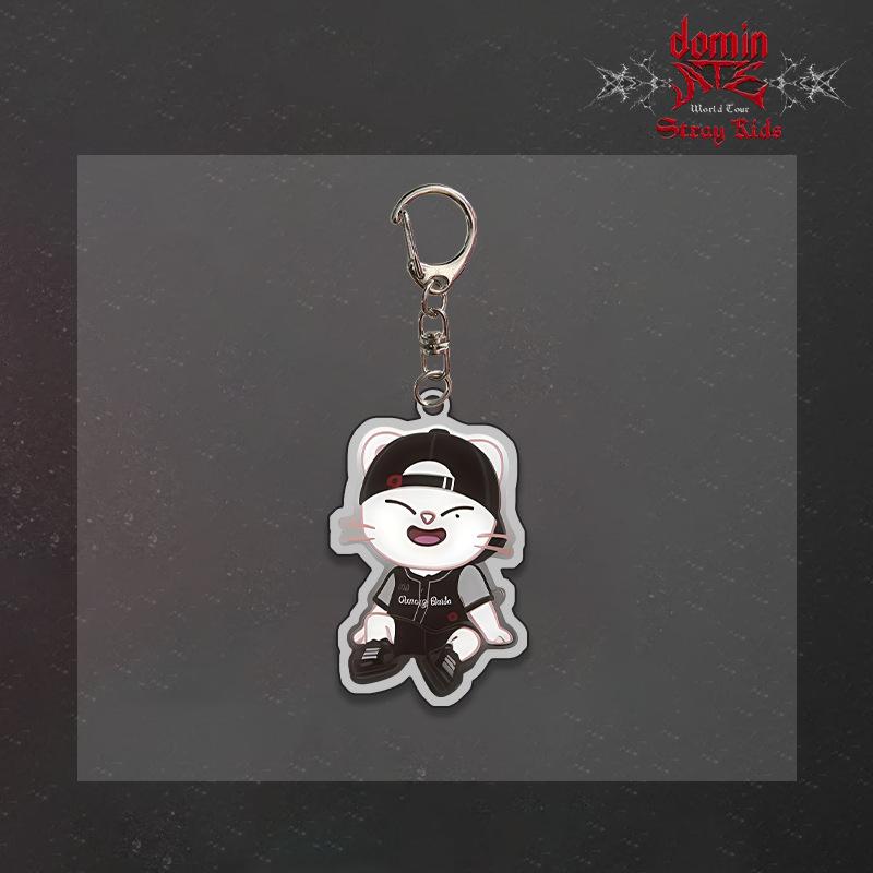 Stray Kids dominATE World Tour SKZOO Keychain, Kpop Idol Cartoon Animal KeyRing Bag Pendant, Black Baseball Outfit Fan Collectible Gift for STAY