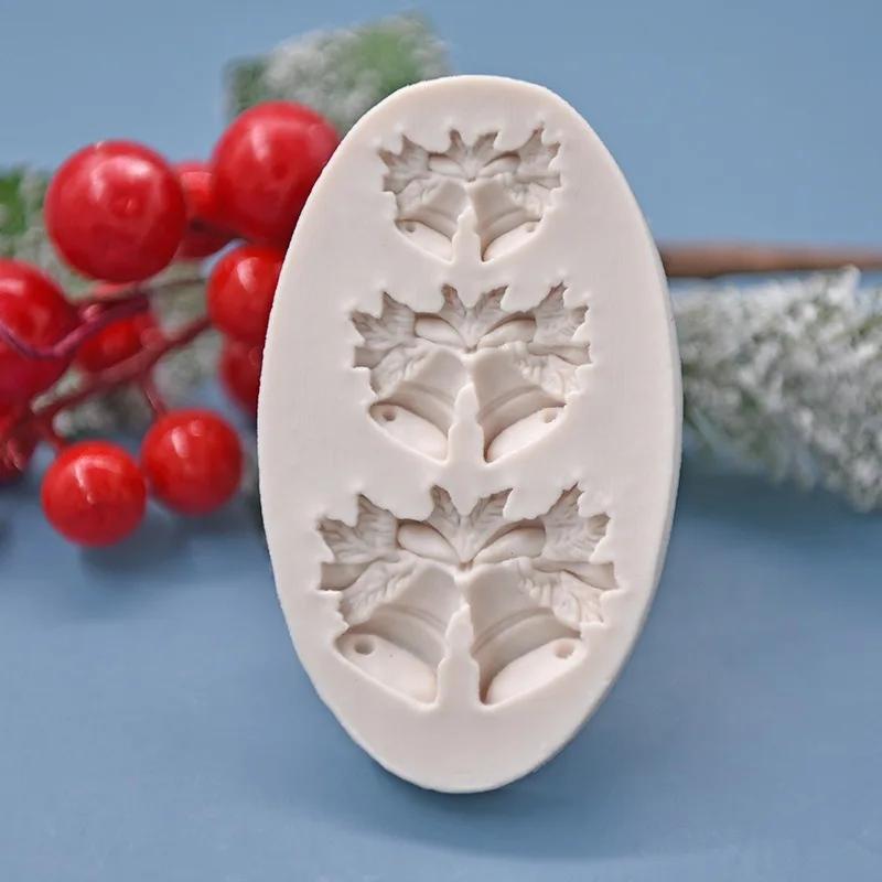 Stampo in Silicone Campana di Natale a 3 Fori Stampo per Fondente Strumenti per Decorare Torte Stampi per Cioccolato Pasta di Gomma Sugarcraft Strumenti da Forno per Cucina