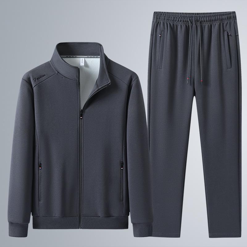 Men's Cotton Tracksuit: Spring/Autumn Stand Collar Sweatshirt & Cardigan, Casual Loose Fit, Middle-aged & Elderly Two-Piece Set