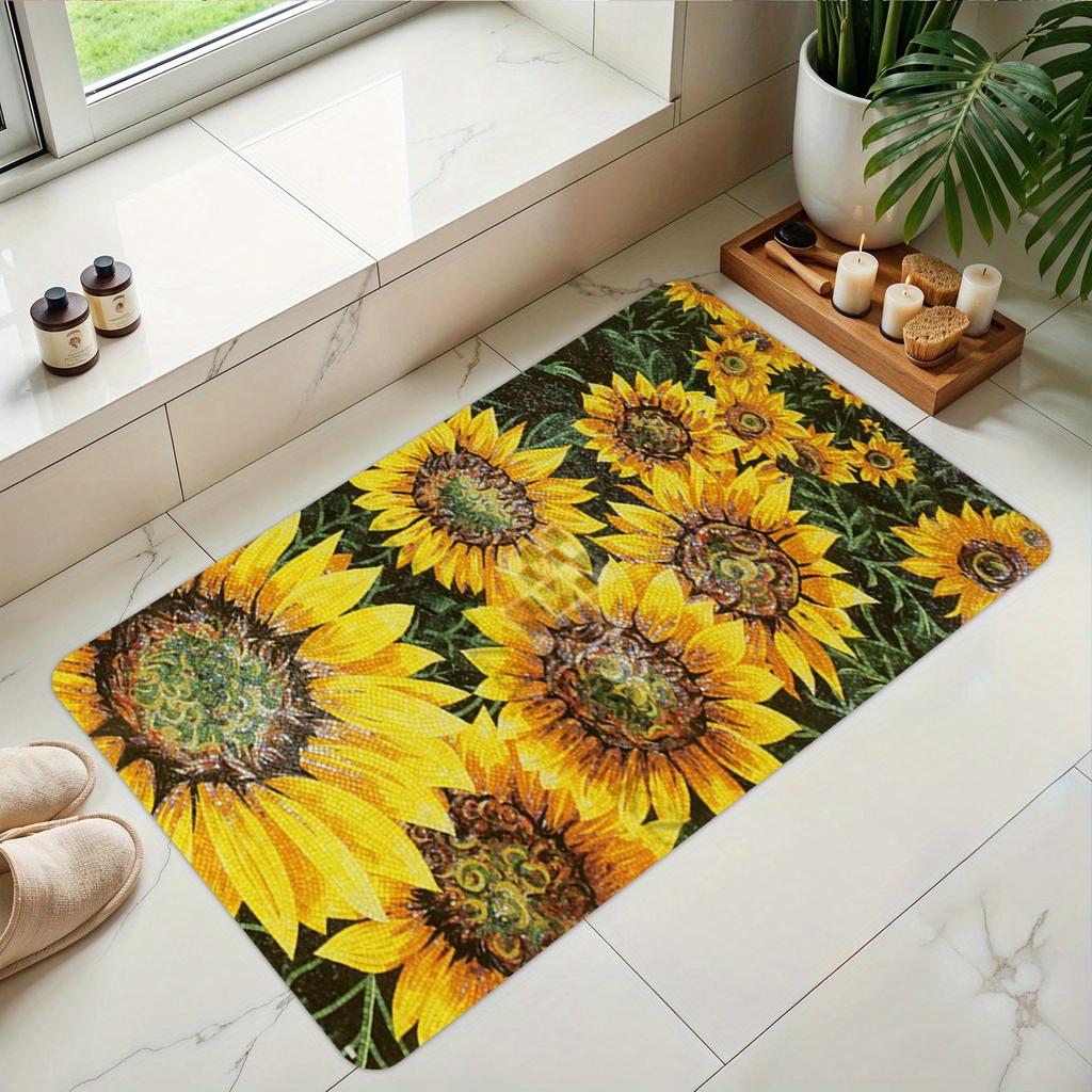 1Pcs Summer Sunflower Pattern Floor Mat Modern Kitchen Polyester Rug Non-Slip Colorful Indoor Carpet, For Home Bathroom Bedroom Living Room Decor