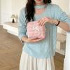 1pc New Checkered Quilted Makeup Bag Small Portable Cosmetic Bag with Lace Heart Bow Makeup Pouch Gift