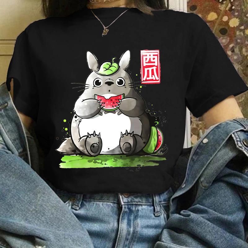 Cartoon Totoro Anime Series Printing, Summer Campus Large Size Men's and Women's Short Sleeve Anime T-shirt