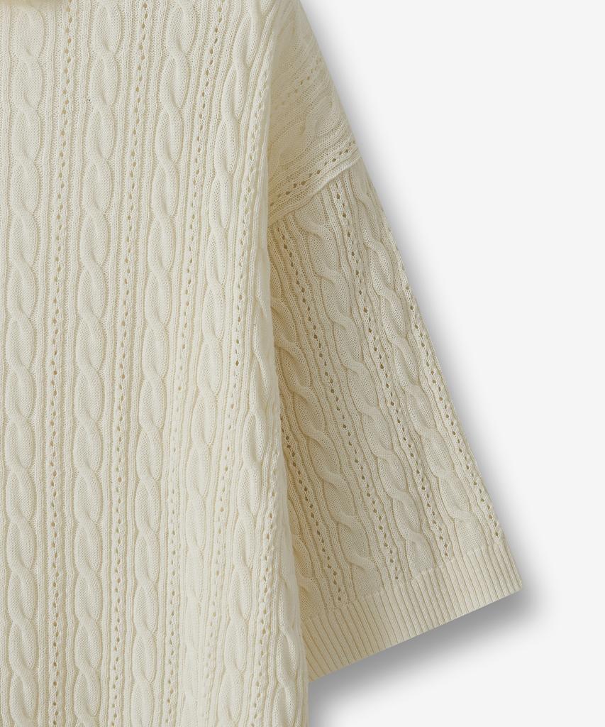 BLOND9 Cable Punched Short Sleeve Collared Knit_Cream