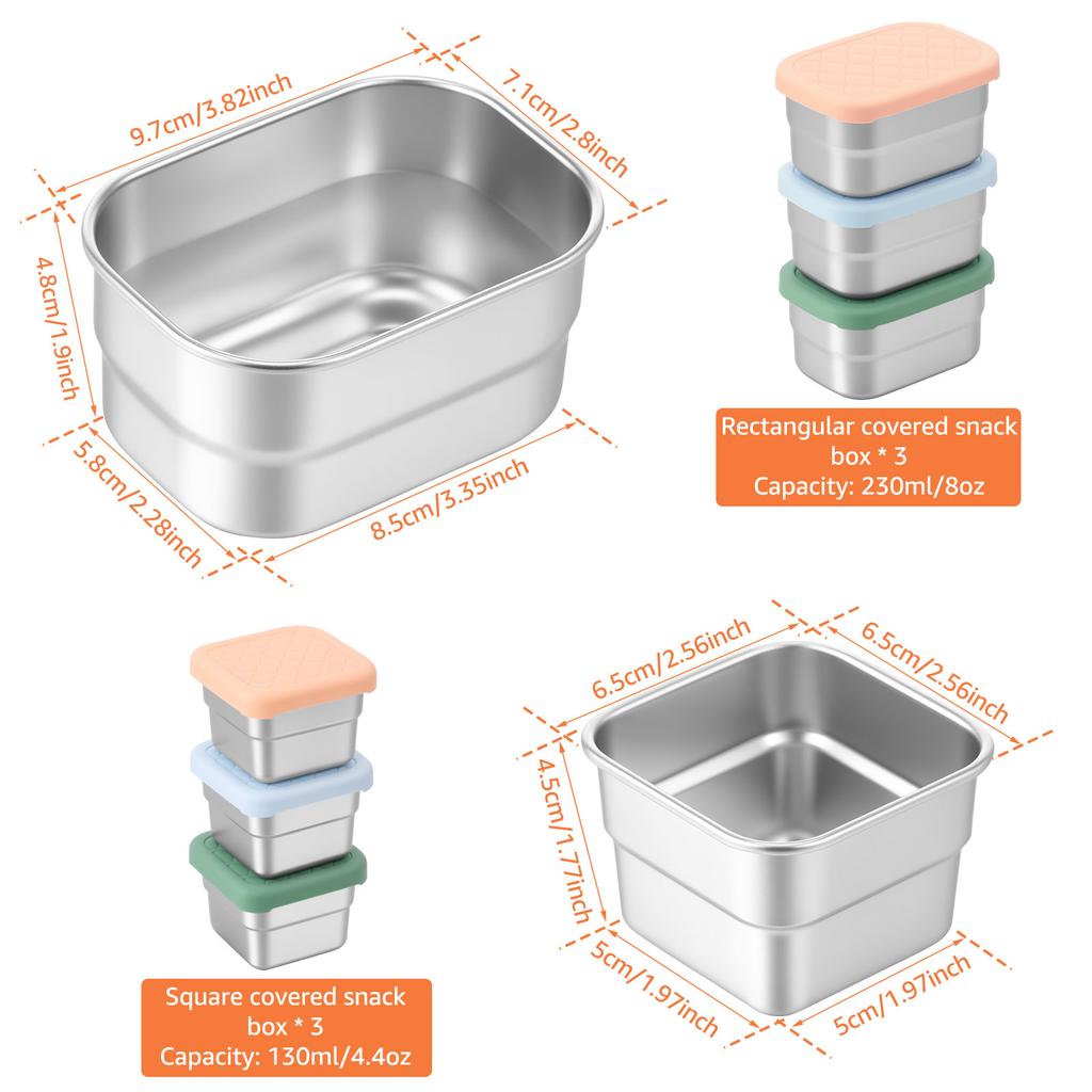 6Pcs Salad Dressing Container 230/130ml Reusable Stainless Steel Cup Small Food Storage Container For Lunch Box and Picnic