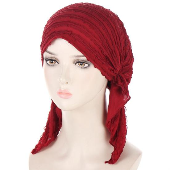 

Solid Color Ruffle Slouchy Hat Soft Women Elastic Hair Bonnet Night Sleeping Cap Braids Long Curly Hair Wrap Skull Cap вина червоного кольору
