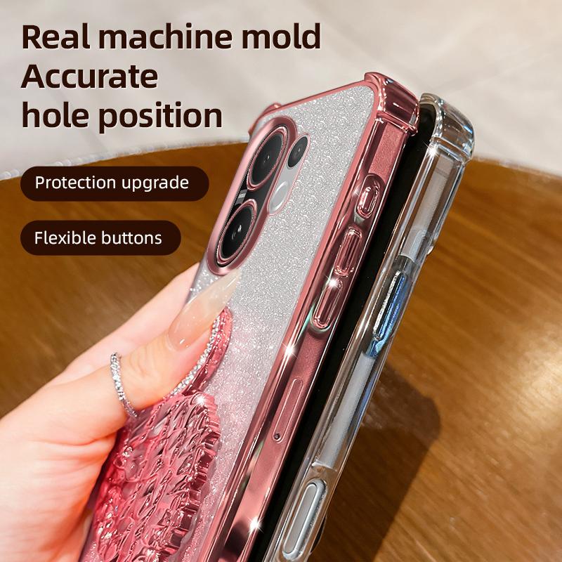 KEYSION Shockproof Plating Phone Case for VIVO V60 5G Clear Soft TPU Glitter Jewelled Swan Kickstand Back Cover for VIVO V60