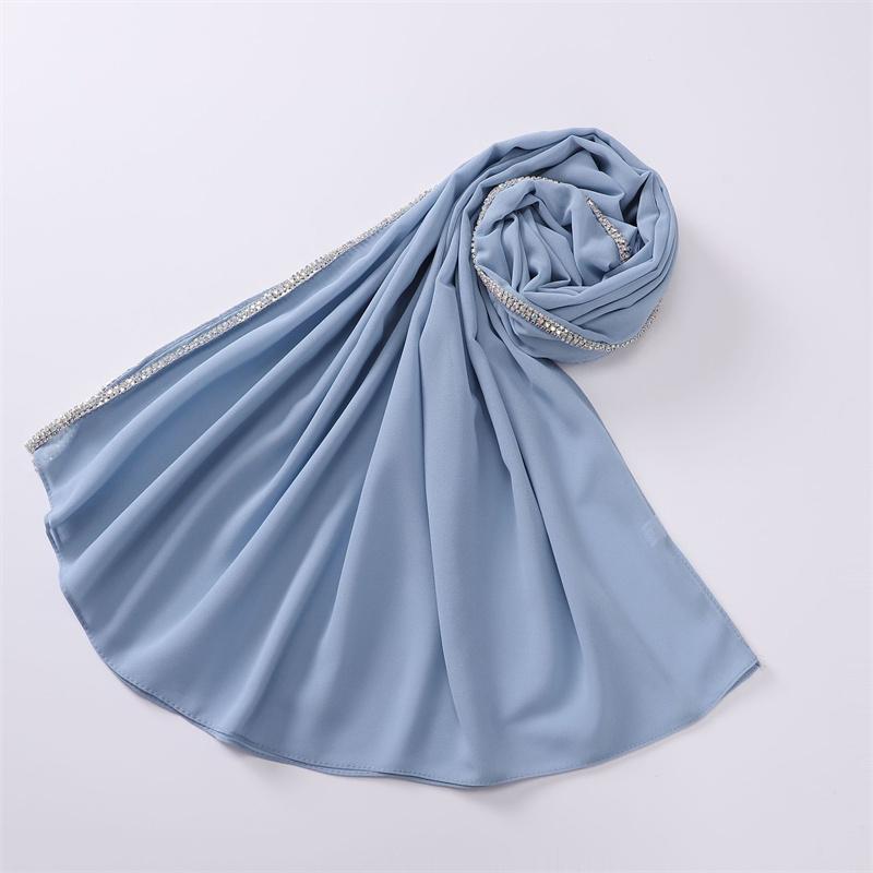 New Luxury Fashion Jewelry Bubble Chiffon Hijab Shawls High Quality Bling Bling Wrap Beach Bufandas Ramadan Islamic Muslim Sjaal