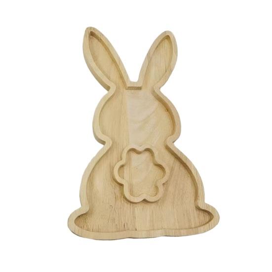 Easter Bunny Serving Tray Rustic Rectangular Platter for Snacks Meals Stackable Wood Dinner Plate for Home Kitchen Party Picnic