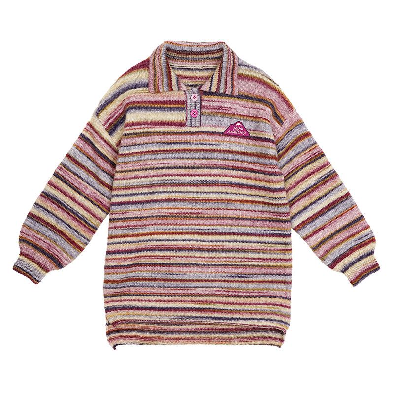 Toothpick Pills and Friends [Different Scenery and Different Roads] Autumn and Winter Gradient Stripe Girls Sweater Wisteria Color 110