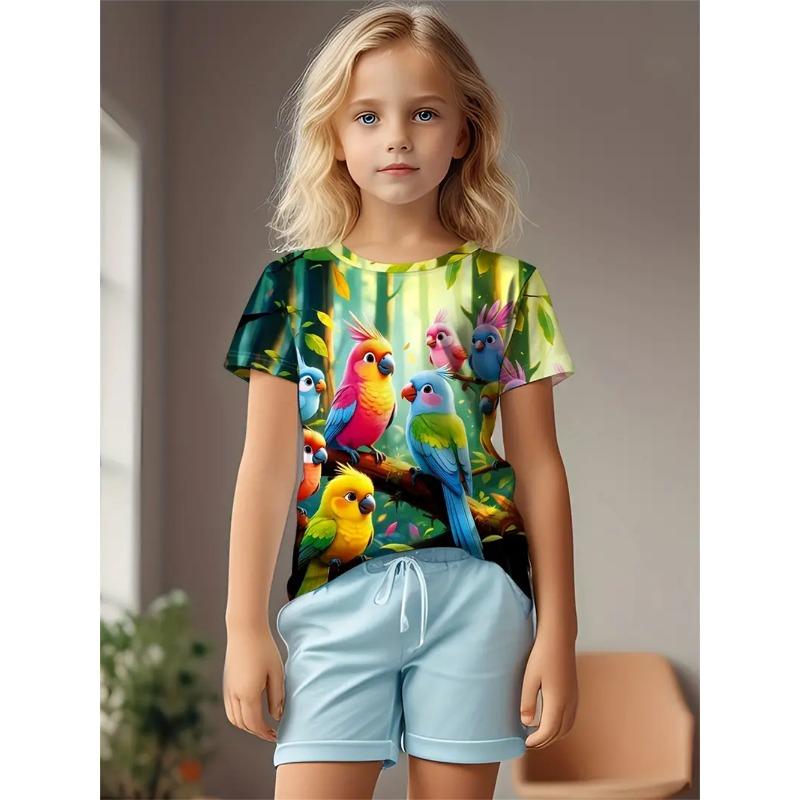 Bee Animal Giraffe 3d Print Fashion Funny Girls' T-Shirts Summer Short Sleeved Tops Tee Casual T-Shirts Girls' Clothing