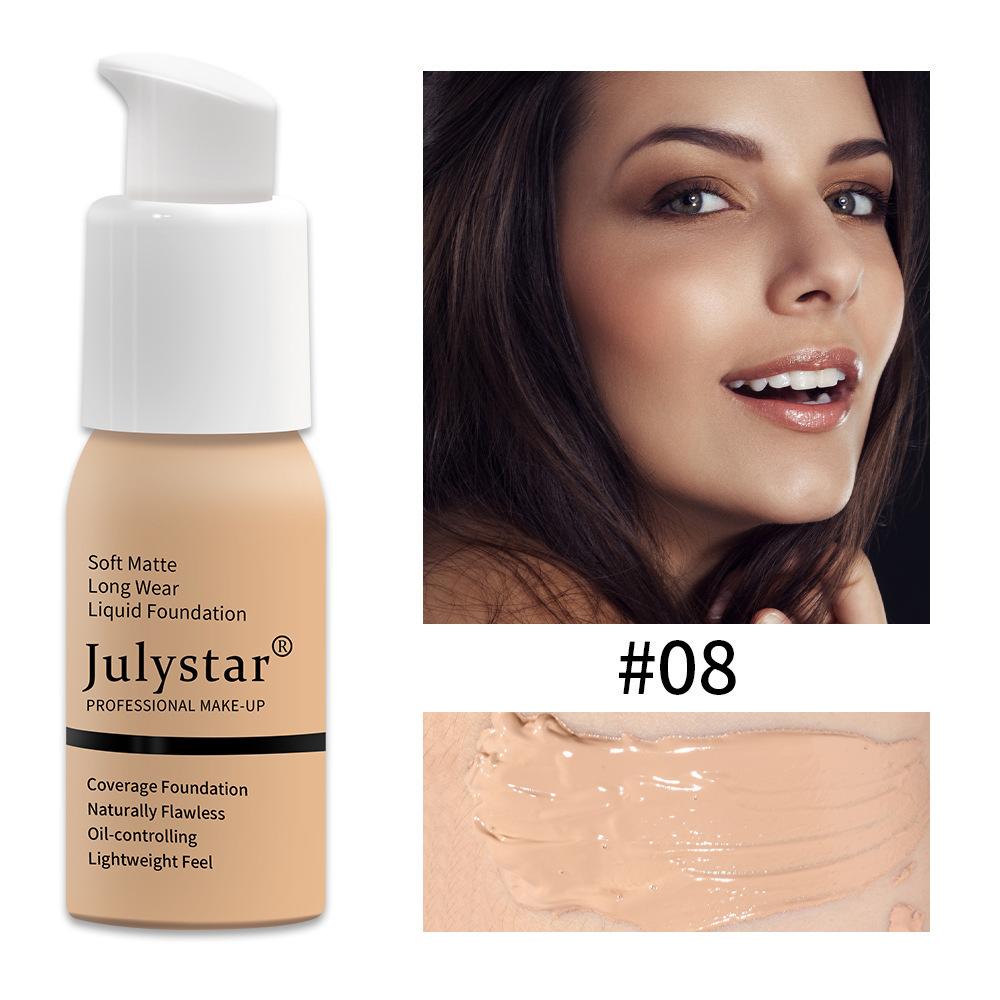 Julystar Soft Matte Long Wear Liquid Foundation Oil Control Waterproof Natural Flawless Full Coverage Face Makeup Cosmetics