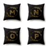 Polyester Pillowcase Black Gold Flower Home Decoration Print Pillowcase 26 English Letter Cushion Cover