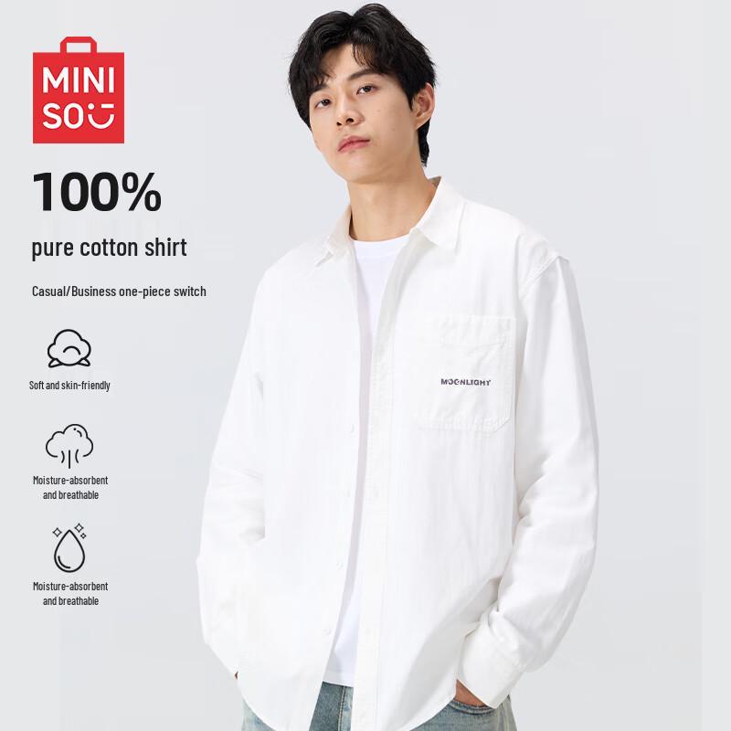 MINISO Men s American Heavyweight Pure Cotton Long Sleeve Shirt 3XL