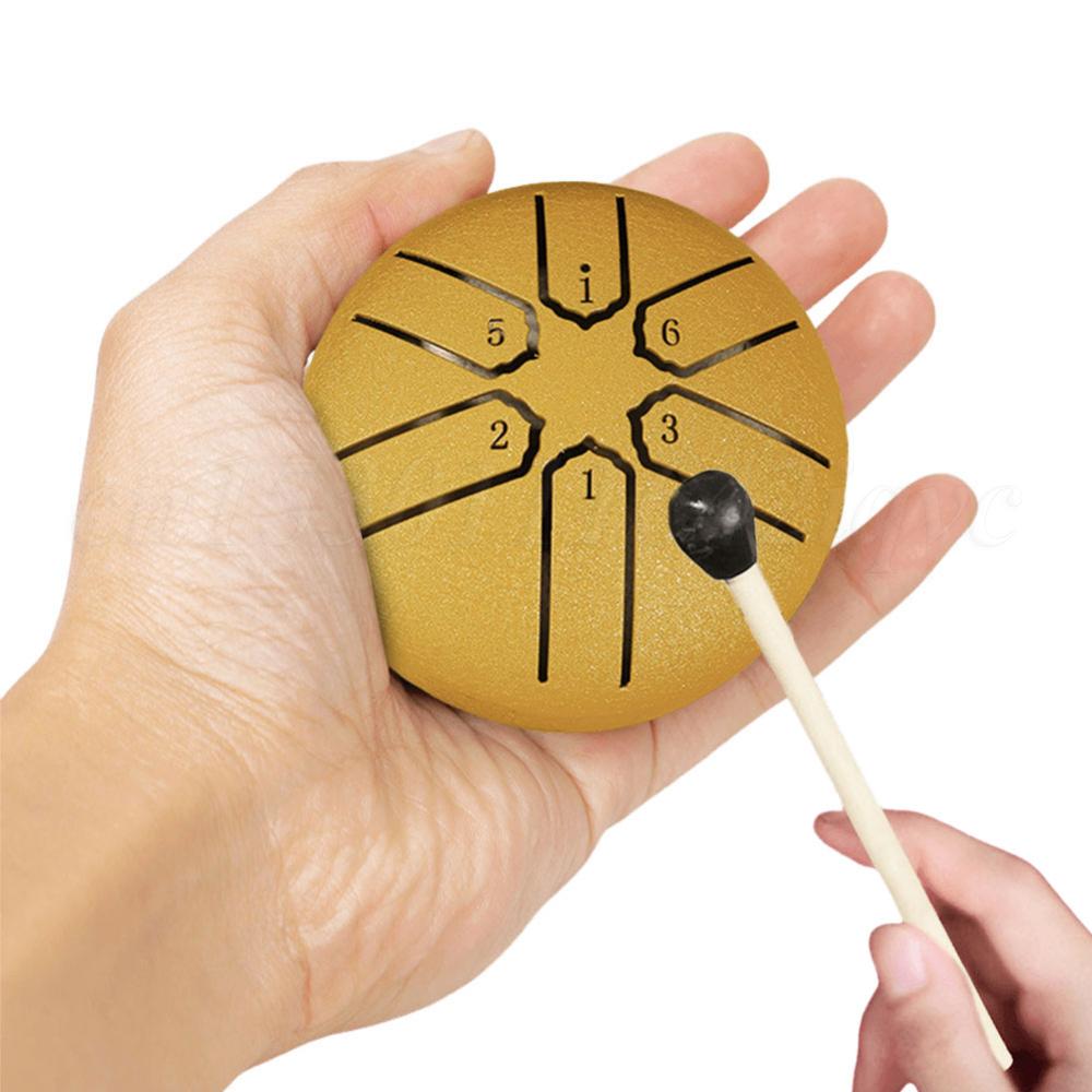 3 Inch Percussion Steel Tongue Drum Glucopon Music Drums 6-Tone Hang Drum Percussion Musical Instrument Mini Handpan Drum Gift