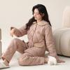 Pajamas Women'S Winter Three-Layer Thickened Fleece Woven Cotton Jacket Autumn And Winter Coral Fleece Warm Loungewear