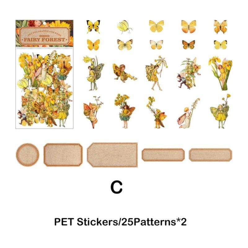 50pcs/pack Butterfly Fairy PET Stickers DIY Scrapbooking Planner Collage Stationery Aesthetics Decor Flower Stickers