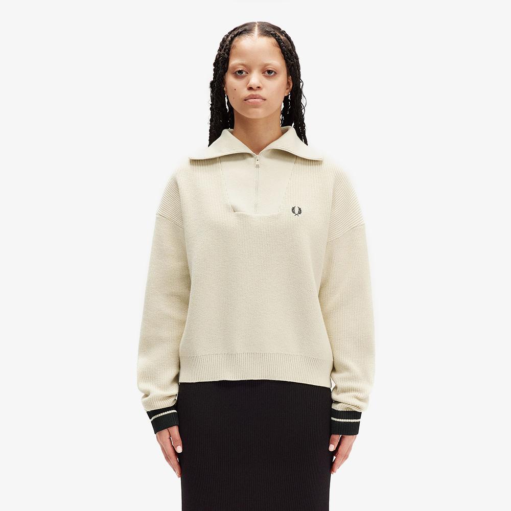 Fred Perry [Womens] Half Zip Knit - Oatmeal Afpf2438134-691 Oatmeal/Xs