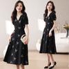 New Casual New Cheongsam Sexy Mother European and American Cheongsam Medium and Long Bubble Slim V-neck Short Sleeve Slim and Thin