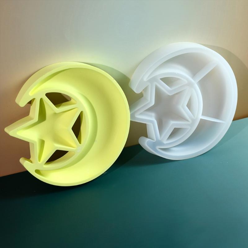 Sturdy Star and Moon Silicone Mold Round Tray Home Accessory for Crafting Supplies and Creative Storage Solution