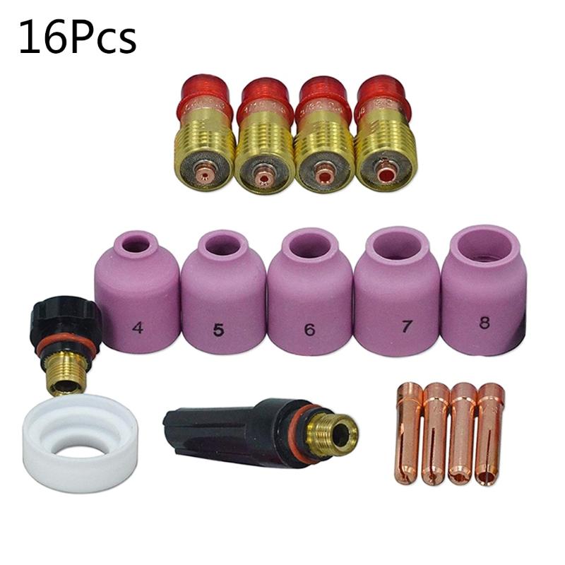 

Replaceable 16pcs TIG Welding Torches Stubby Gas Lens Collets Alumina Nozzles Back Cap Kit For SR WP 17 18 26 Series 1