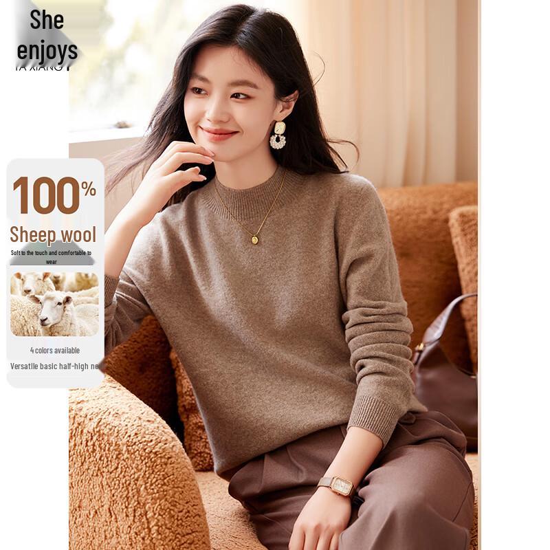 Women's 100% Pure Wool Semi-Turtleneck Thermal Sweater