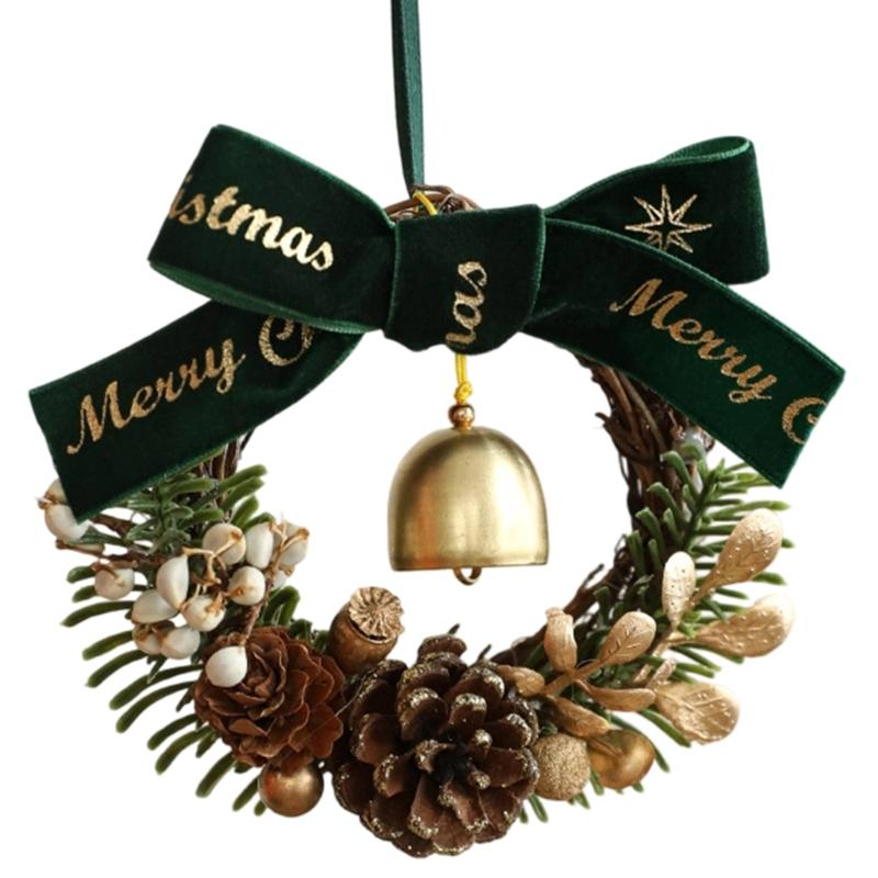 

Festival Wooden Hanging Decors Feature Bells Pine Cones and Red Berries for Christmas Party Decorations зелений