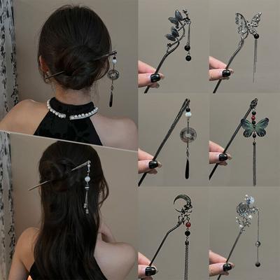 Butterfly Pendant Hairpin Stylish Metal Hair Accessories Ancient Style Curly Hair Headdress with Tassels for Women