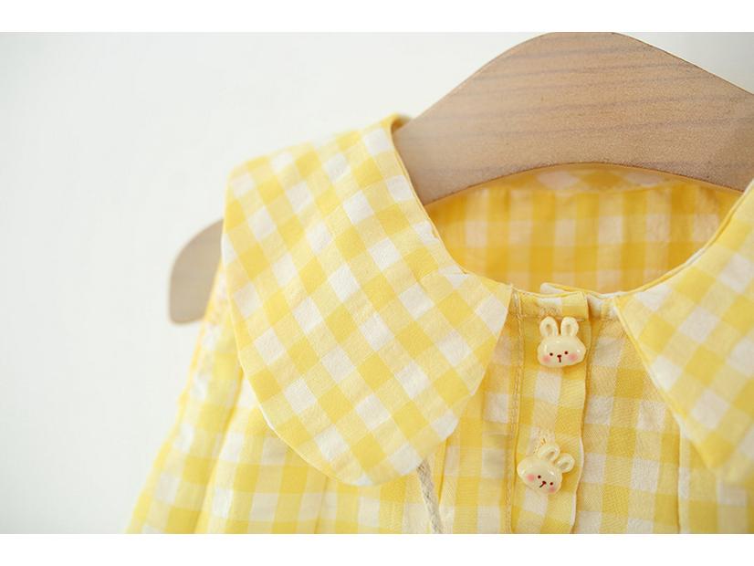 Girls' Plaid Sleeveless A-line Dress with Peter Pan Collar and Bunny Bag